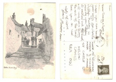 Postkarte - Robin Hood's Bay North Yorkshire Skizze von John Williamson VERSCHICKT