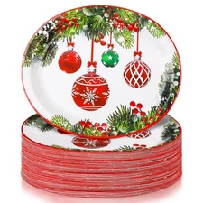 100 Count Disposable Christmas Oval Paper Plates Platter Bulk 10" x 12.5" Lar...