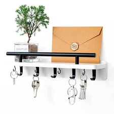 Key Holder Wall Mount Shelf and Hook Key Holder for Wall with 9 Hooks and White