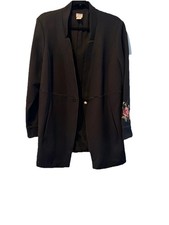 Chico's Black Floral Blazer   Size 2 US 12  14 / Large  Fully Lined