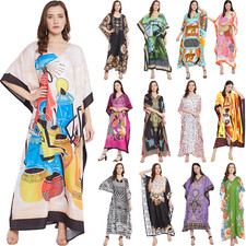 Women Casual Maxi Long Kaftan Kimono Sleeve Plus Size Dresses V Neck Nightgown