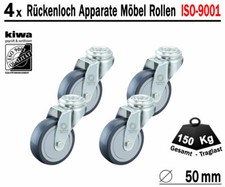 Rückenloch Möbelrollen Apparate Lenk Rollen 4 x Ø 50 mm Le-Le BS-Rollen Germany