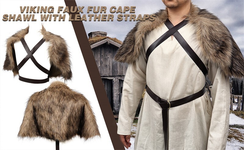 Viking Knight Barbarian Faux Fur Shoulder Cape Cosplay Fur Cloak