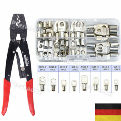30-teiliges Ringkabelschuh-Set – Verzinnte SC-Rohrkabelschuhe 16/25/35mm², M8/M10 Für Batteriekabel & Marine