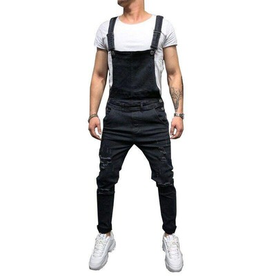 Monos Vaqueros Rasgados Moda Para Hombre Pantalones De Tirantes Mezclilla Casual