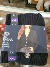 GAP Women's Black 2XL Cotton Pocketed Button Front Cardigan Sweater NWT XXL