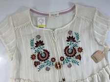 Taylor & Sage Womens Embroidered Top Sz M Sheer Floral Boho Fairy Tassels New