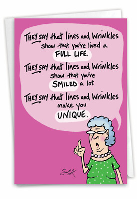 1 Funny Birthday Greeting Card -Bday Lines and Wrinkles-Envelope,US-Made