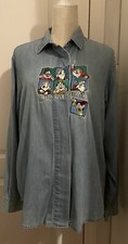 Vtg Disney Store Snow White 7 Dwarfs Embroidered Long Sleeve Button Up Shirt M