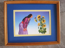 R C Gorman, Stella de Oro  Framed, matted Navajo print  Sunflower and Butterfly 