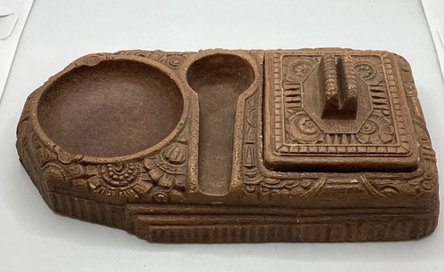Vintage Ceramic Aztec Cigarette Box Pipe Holder Ashtray Combo Handmade ...