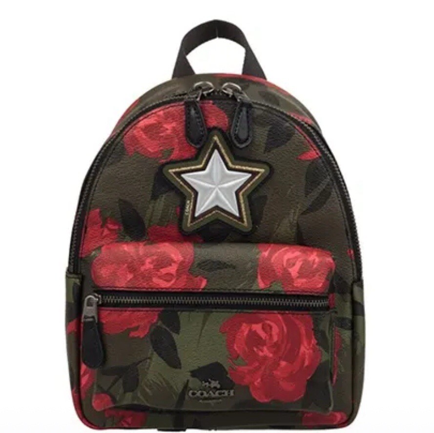 Coach Camouflage Fairytale Rose Star Mini Charlie Backpack with Front Pocket