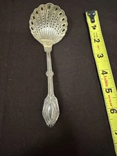 Silver Pierced Shell Confection Berry Ladle with Crosses Gold Wash 6"