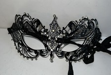 Masquerade Mask Venice Tiara Lace Metal Black Rhinestones Halloween