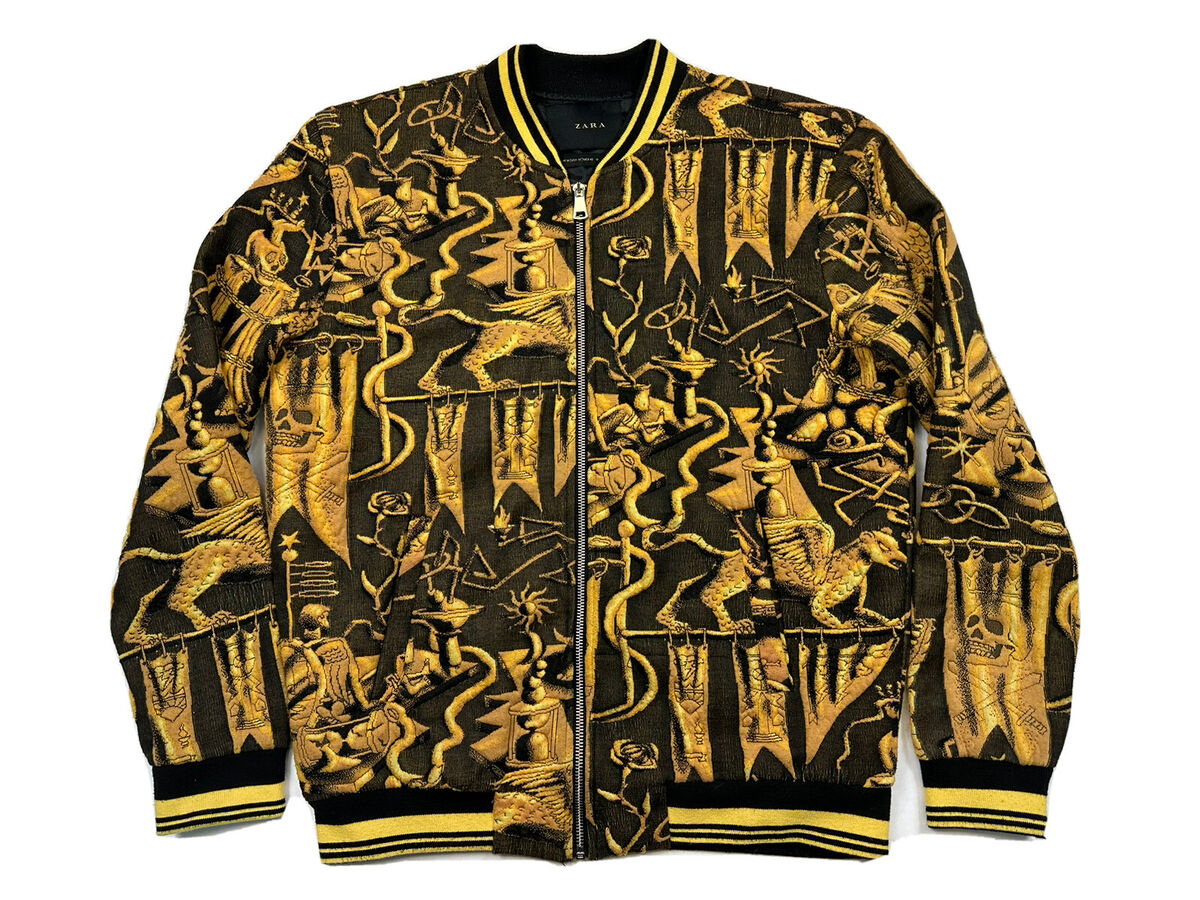 Zara Men's Bomber Jacket Zipper Front Yellow-Black Patterned Zara Men's Bomber Jacket Zipper Front Yellow-Black Patterned