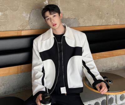 Men's Fashion Lapel Long Sleeve Color Matching Loose Jacket Youth Casual Coats