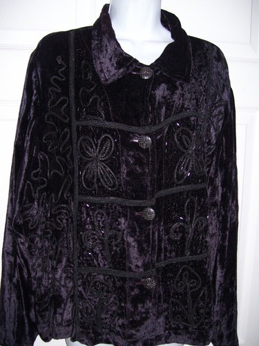 Cocktail top donna Chico's in velluto marrone con perline nere US Large UK 2 VINTAGE - Foto 5 di 11