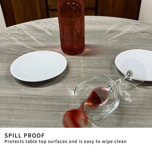 1Pcs PVC Waterproof Table Cover Cloth Elastic Edged Transparent Round Tablecloth - Picture 11 of 16
