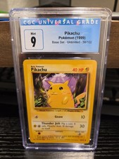 CGC MINT 9 Carte Pokemon Pikachu 58/102 1999 Set Base Illimitato 1999