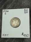 KEY XF+/AU 1926-S Mercury Dime, nicely toned.