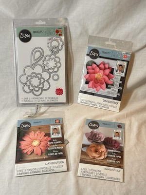 Lot Of 4 Sizzix Paper Framelits Flower Die Cutting Sets 3 New, 1 Open Unused