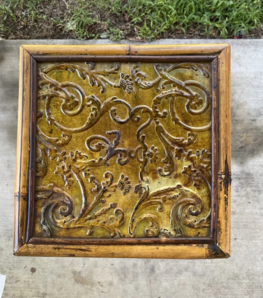 Vtg Bamboo Rattan With Metal Plant Stand SideTable W/Drawer Indoor/Outdoor Decor - Image 3 of 4