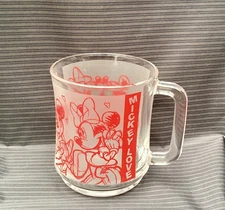 RARE Vintage “Mickey Love” Mickey & Minnie Mouse Duralex Glass Mug 300ml UNUSED 
