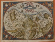 NETHERLANDS 1573 ABRAHAM ORTELIUS UNUSUAL ANTIQUE ORIGINAL COPPER ENGRAVED MAP