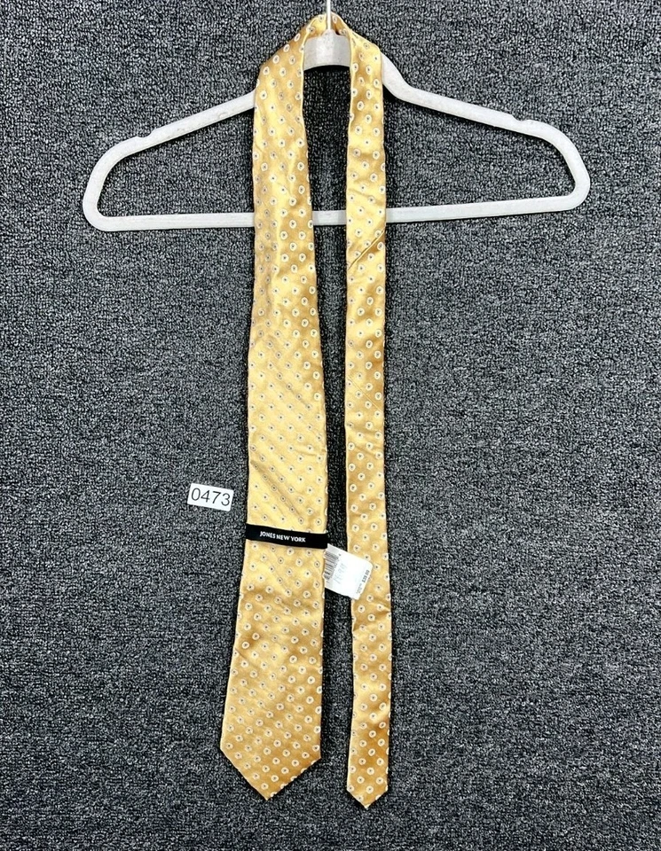 Jones New York 100% 真丝领带男式金色和蓝色圆点几何图案全新带标签 — 第 3/4 张图片