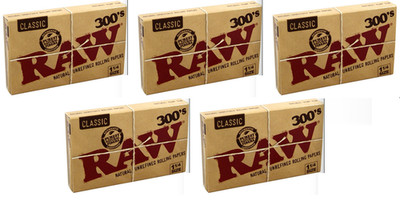 RAW 300''s Classic Authentic  Rolling Papers 5 PACKS 1.25( 1 1/4 size)