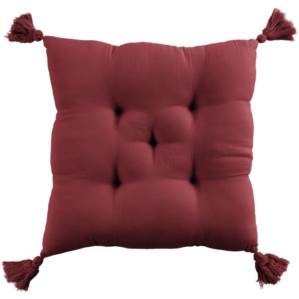 Galette de chaise 40x40 cm haut de gamme gaze de coton et pompons délicats