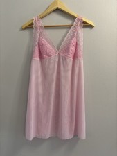 Vintage 2005 Gap Body Pink Lace Mesh Babydoll Nightgown Coquette Y2K Large