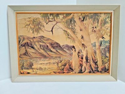 Vintage Albert Namatjira Print in Period Mid-C Frame Lge 60x39.5 Ghost Gums -AF
