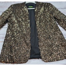 Sam Edelman Sequin Blazer Womens Size M Bronze Excellent Open Front Party Jacket