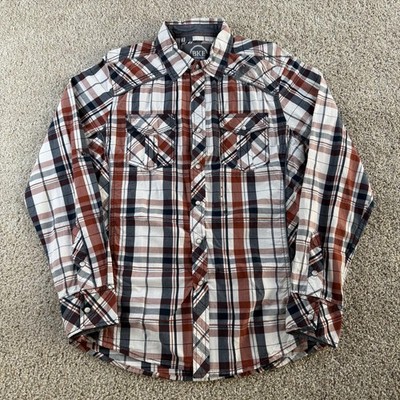 BKE Shirt Mens Medium Multicolor Plaid Long Sleeve Western Pearl Snap Button Up
