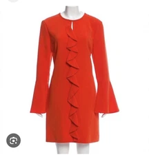 Rachel Zoe Coral/red/orange Monner Bell Sleeve Ruffle A-line Dress sz 0