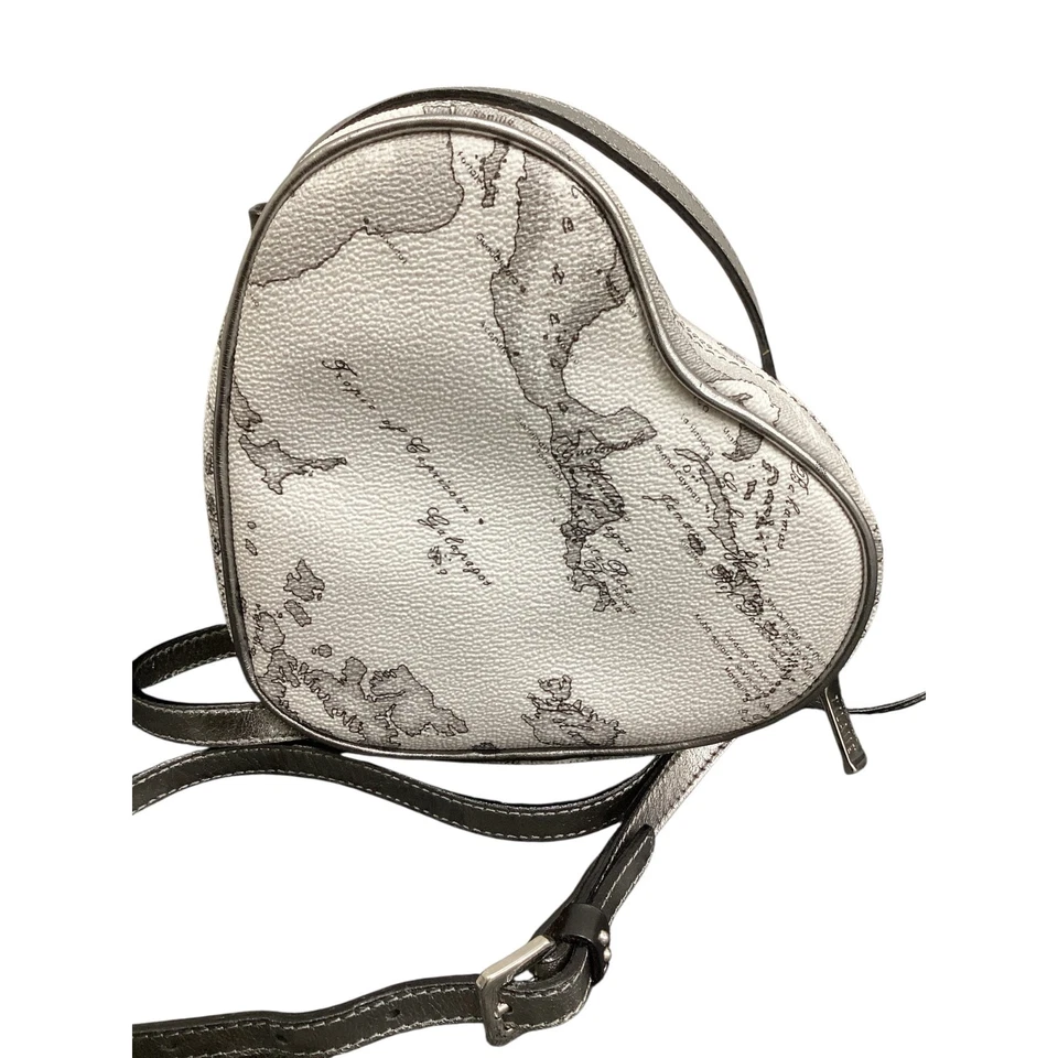 Bolso Bandolera Alviero Martini Para Mujer Talla 1 Forma Corazón Cuero Mapa del Mundo Blanco Foto 2 de 4