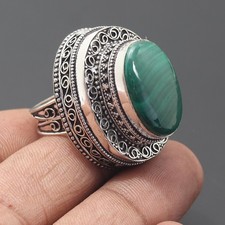 Malachite Gemstone 925 Sterling Silver Handmade Ring Jewelry Gift For Girlfriend