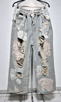 Jeans Boho weites gerades Bein Boutiqueware Rose XL 42 destroyed Hose Denim NEU
