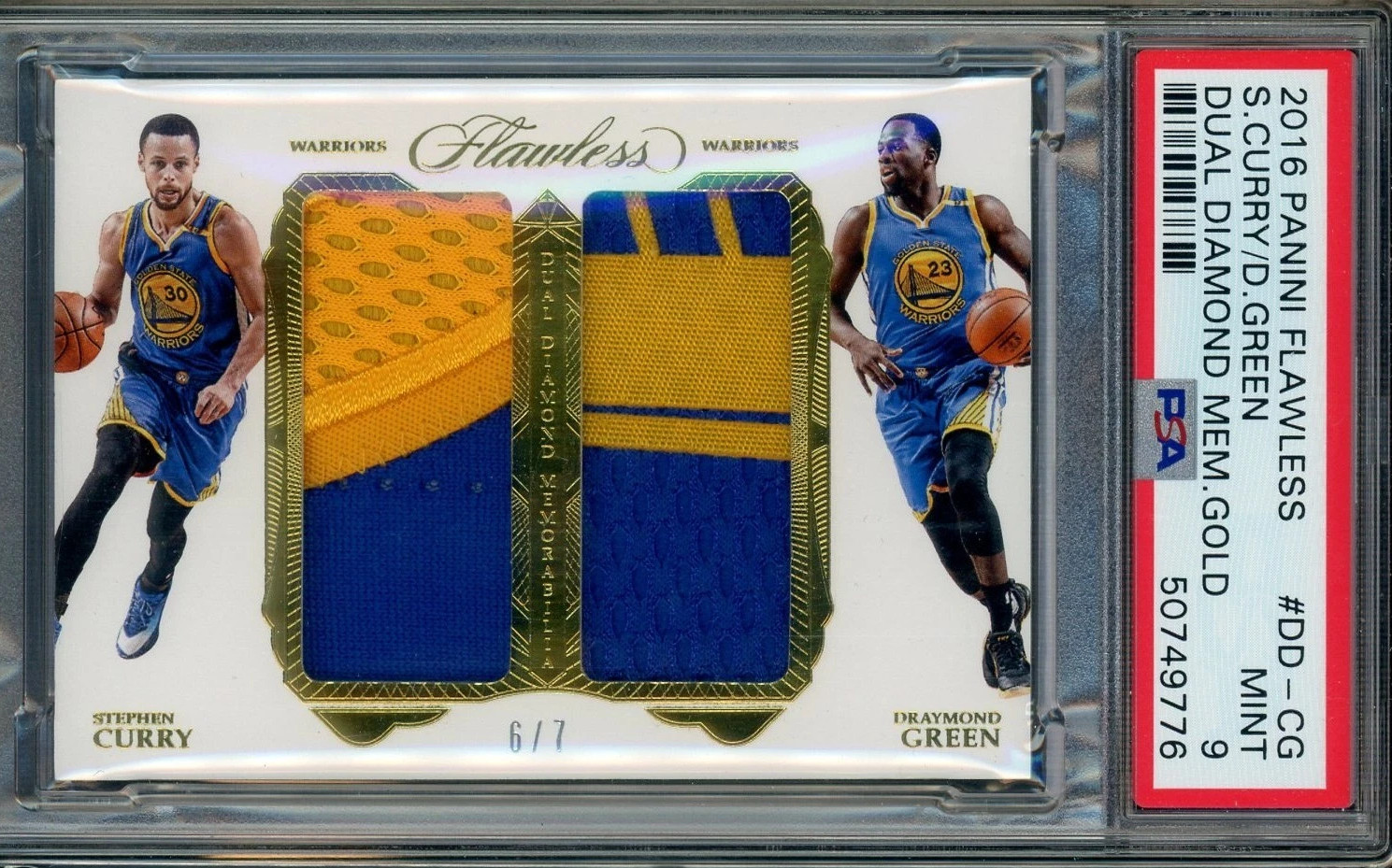 2016 Panini Flawless Gold Stephen Curry Draymond Green Dual GU Patch 6/7 PSA 9
