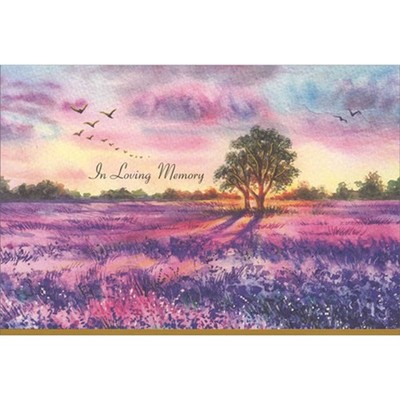 Pink and Purple Field and Two Trees Under Pink and Blue Clouds Sympathy Card