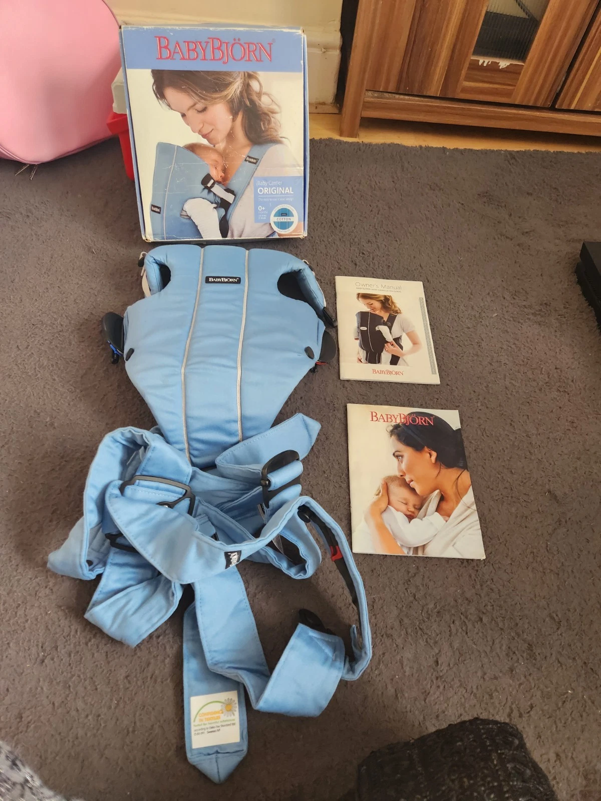 BabyBjörn 100% Cotton Baby Carrier - Blue, Breat Condition