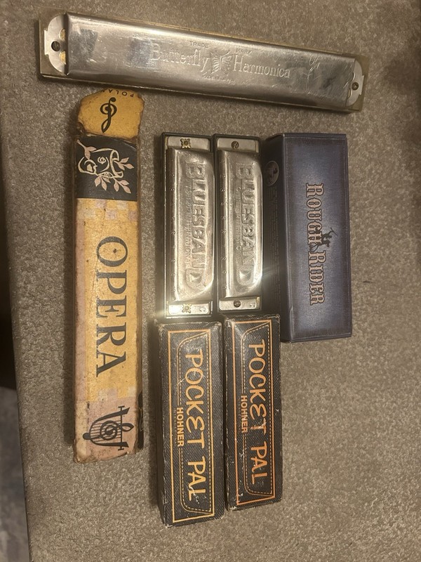 Vintage Harmonica Lot –Opera,Hohner Pocket Pal, BluesBand & Rough Rider Gift Set