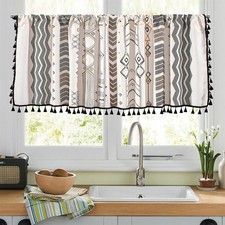 Boho Window Valance Cotton Linen Curtain Tiers Farmhouse Window Curtain Topper