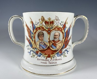 Staffordshire King Edward VII Queen Alexandra Loving Cup 4  Tall