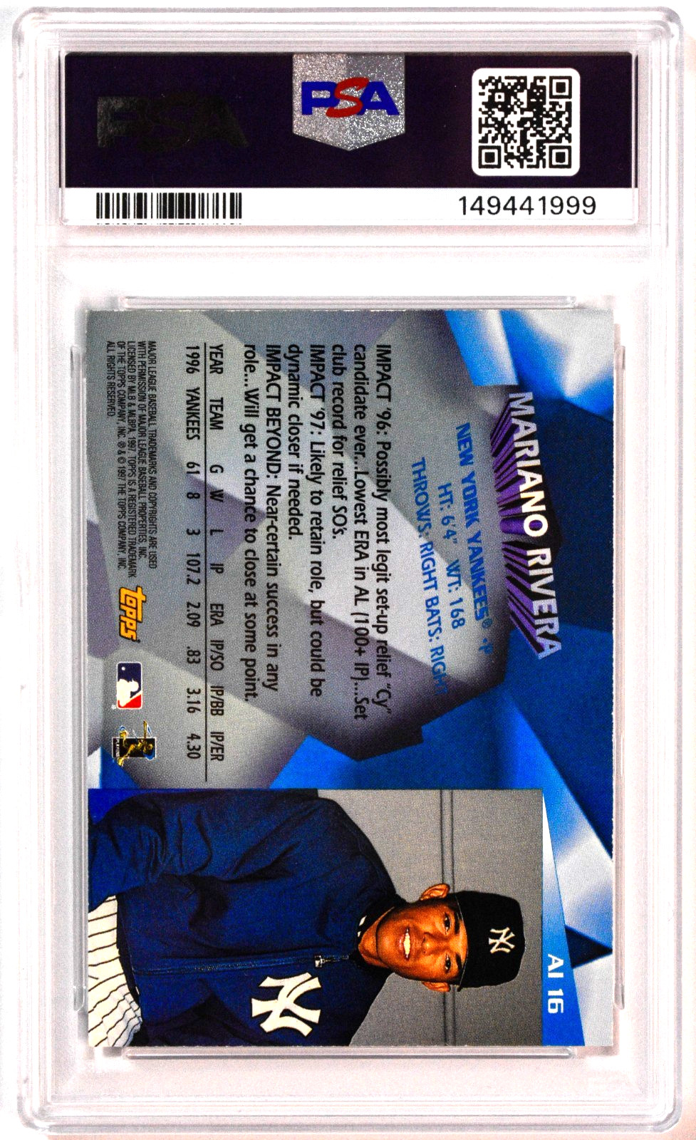 1997 Topps Awesome Impact Mariano Rivera PSA 6 EX-MT Yankees view 2
