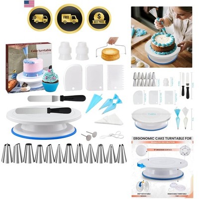 Cake Decorating Tools Kit Piping Tips Stand Leveler Spatulas Supplies
