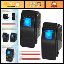Lighted Marine Rocker Switch 12V 24V Blue LED 20A Waterproof SPST ON/OFF - 2 Pac