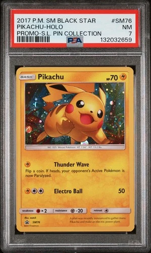 2017 POKEMON SM BLACK STAR PROMO #SM76 PIKACHU-HOLO PSA 7