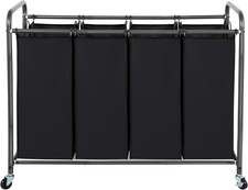 4 Section Rolling Laundry Sorter Cart Hamper With Removable Bags Black
